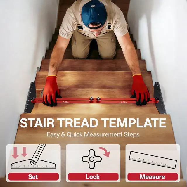 Alt view image 2 of 6 - Stair Tread Gauge Template Tool, 10-67 Inches Adjustable Aluminum Alloy Stair Measuring Jig for Accurate Measurement,Includes Storage Bag