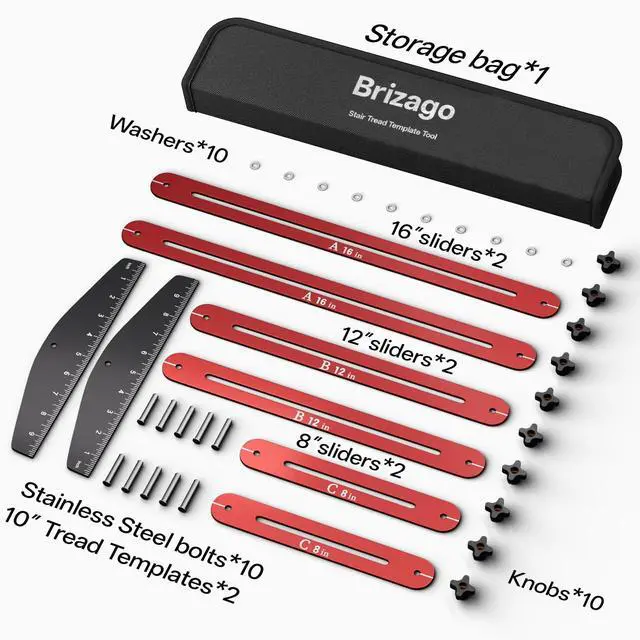 Alt view image 6 of 6 - Stair Tread Gauge Template Tool, 10-67 Inches Adjustable Aluminum Alloy Stair Measuring Jig for Accurate Measurement,Includes Storage Bag