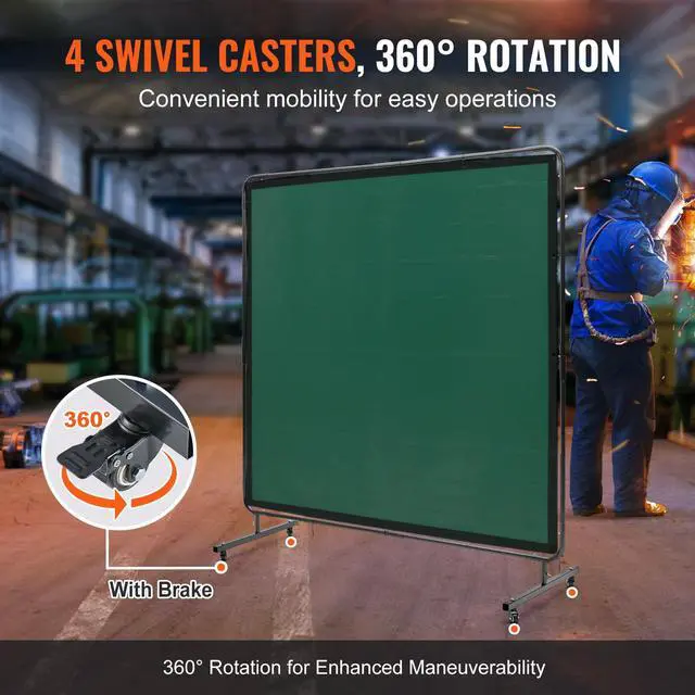 Alt view image 3 of 6 - Welding Screen with Frame, 6' x 6' Welding Curtain Screen, Flame-Resistant Vinyl Welding Protection Screen on 4 Swivel Wheels (2 Lockable), Moveable & Professional for Workshop/Industrial, Green