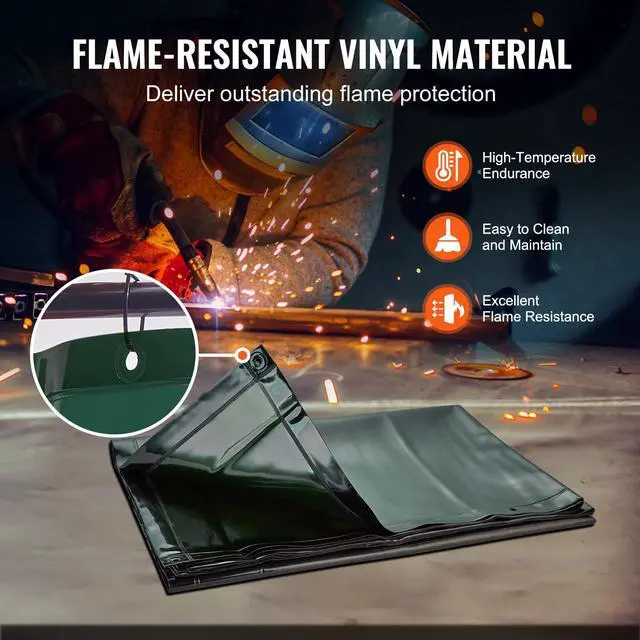 Alt view image 4 of 6 - Welding Screen with Frame, 6' x 6' Welding Curtain Screen, Flame-Resistant Vinyl Welding Protection Screen on 4 Swivel Wheels (2 Lockable), Moveable & Professional for Workshop/Industrial, Green