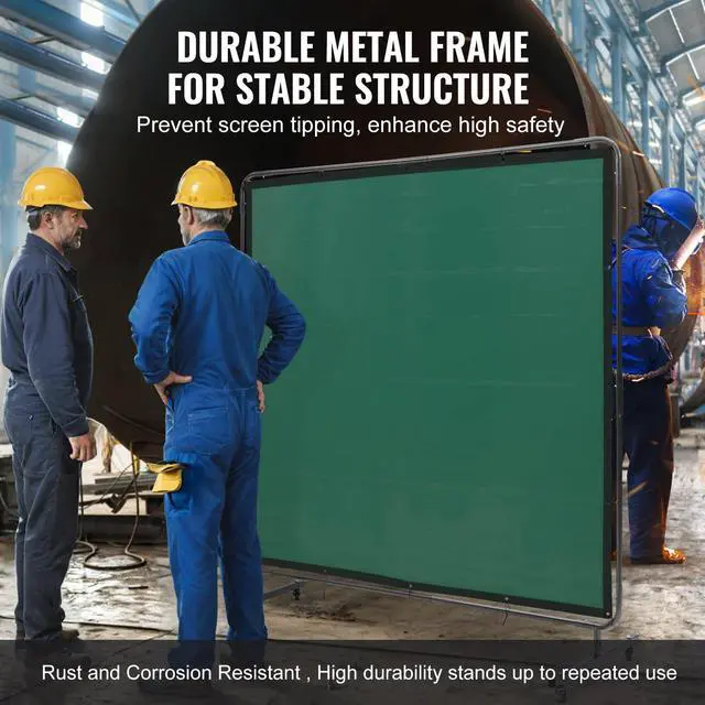 Alt view image 5 of 6 - Welding Screen with Frame, 6' x 6' Welding Curtain Screen, Flame-Resistant Vinyl Welding Protection Screen on 4 Swivel Wheels (2 Lockable), Moveable & Professional for Workshop/Industrial, Green