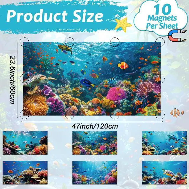 Alt view image 2 of 6 - 6 Pcs Fluorescent Light Covers with 60 Magnets Decorative for Classroom Ceiling Light 4 x 2 Feet Magnetic Light Covers Filter Easy Install for Office Hospitals & Home (Ocean)