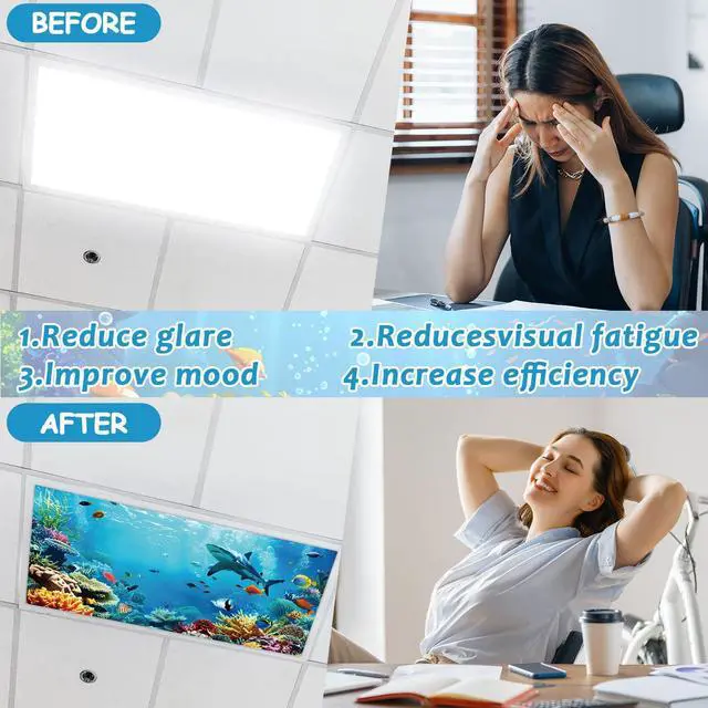 Alt view image 3 of 6 - 6 Pcs Fluorescent Light Covers with 60 Magnets Decorative for Classroom Ceiling Light 4 x 2 Feet Magnetic Light Covers Filter Easy Install for Office Hospitals & Home (Ocean)