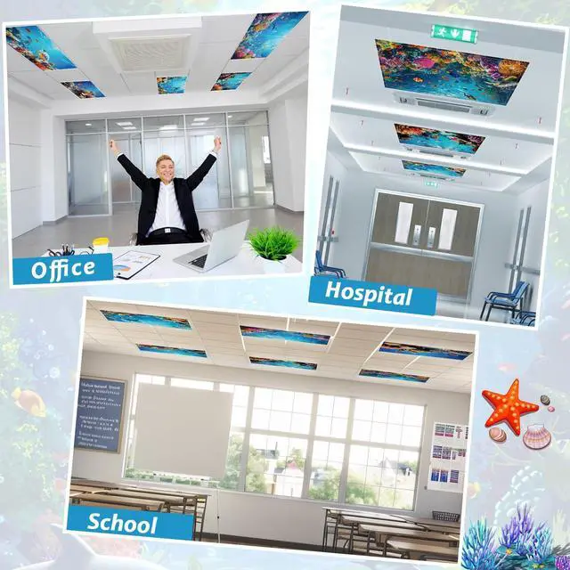 Alt view image 4 of 6 - 6 Pcs Fluorescent Light Covers with 60 Magnets Decorative for Classroom Ceiling Light 4 x 2 Feet Magnetic Light Covers Filter Easy Install for Office Hospitals & Home (Ocean)