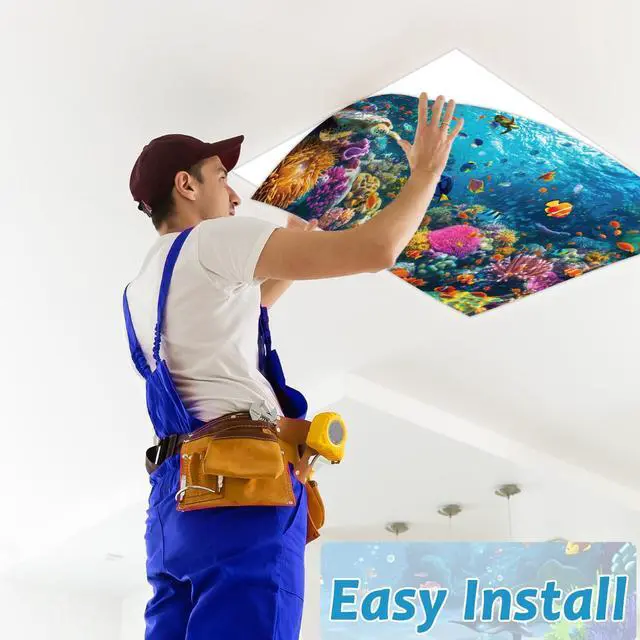 Alt view image 5 of 6 - 6 Pcs Fluorescent Light Covers with 60 Magnets Decorative for Classroom Ceiling Light 4 x 2 Feet Magnetic Light Covers Filter Easy Install for Office Hospitals & Home (Ocean)
