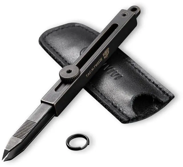 Main image of Precision Tweezers, Retractable Sharp Pointed Splinter Removal Tool | Tac-N-Tweeze Tweezers with Locking Mechanism, Leather Sheath, Portable Keychain Edc for Men Women C19062B-A