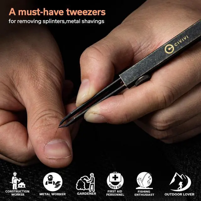 Alt view image 2 of 6 - Precision Tweezers, Retractable Sharp Pointed Splinter Removal Tool | Tac-N-Tweeze Tweezers with Locking Mechanism, Leather Sheath, Portable Keychain Edc for Men Women C19062B-A