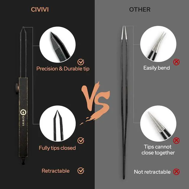 Alt view image 4 of 6 - Precision Tweezers, Retractable Sharp Pointed Splinter Removal Tool | Tac-N-Tweeze Tweezers with Locking Mechanism, Leather Sheath, Portable Keychain Edc for Men Women C19062B-A