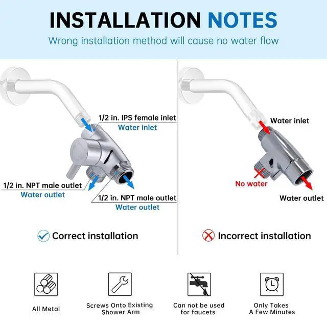 Alt view image 3 of 6 - Solid Metal 3-Way Shower Diverter Valve (Chrome) | Smooth Knob Switch, Spray Separately or Both, Anti-Leak, Easy to Install, Standard Connections, Universal Replacement Part