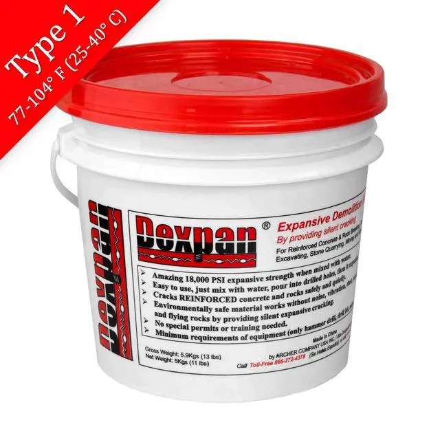 Alt view image 2 of 6 - Expansive Demolition Grout 11 Lb. Bucket for Rock Breaking, Concrete Cutting, Excavating. Alternative to Demolition Jack Hammer Breaker, Jackhammer, Concrete Saw, Rock Drill (Type 1, 77-104° F)