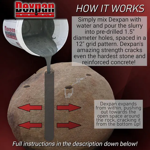 Alt view image 3 of 6 - Expansive Demolition Grout 11 Lb. Bucket for Rock Breaking, Concrete Cutting, Excavating. Alternative to Demolition Jack Hammer Breaker, Jackhammer, Concrete Saw, Rock Drill (Type 1, 77-104° F)