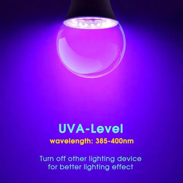 Alt view image 3 of 6 - Black Light Bulbs LED Black Light for Halloween Decoration 2 Pack | 12W Black Light Bulb UVA 385-400nm UV Light, A19 Blacklight Bulb for Glow in Dark, Body Paint Fluorescent Poster Glow Party