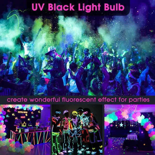 Alt view image 4 of 6 - Black Light Bulbs LED Black Light for Halloween Decoration 2 Pack | 12W Black Light Bulb UVA 385-400nm UV Light, A19 Blacklight Bulb for Glow in Dark, Body Paint Fluorescent Poster Glow Party