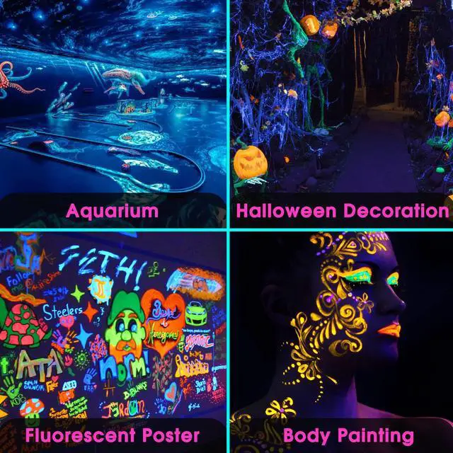 Alt view image 5 of 6 - Black Light Bulbs LED Black Light for Halloween Decoration 2 Pack | 12W Black Light Bulb UVA 385-400nm UV Light, A19 Blacklight Bulb for Glow in Dark, Body Paint Fluorescent Poster Glow Party