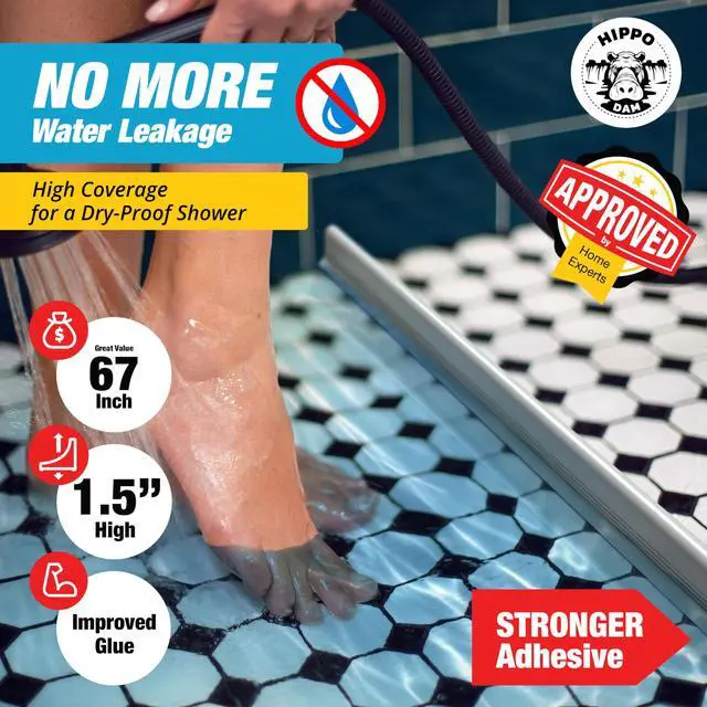 Alt view image 3 of 6 - 67" White Shower Threshold Water Dam Barrier, 1.5" Tall Water Stopper Strip | Flexible 1.5-inch-tall door seal helps contain splashes, block leaks and keep bathroom floors dry around walk-in showers