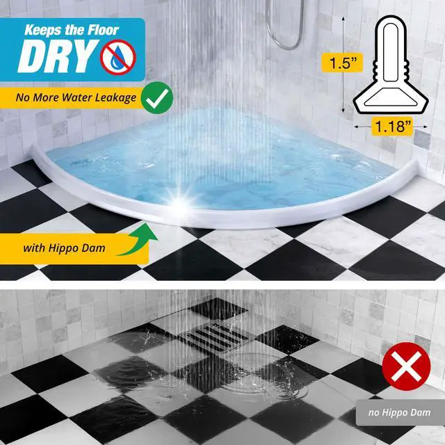 Alt view image 4 of 6 - 67" White Shower Threshold Water Dam Barrier, 1.5" Tall Water Stopper Strip | Flexible 1.5-inch-tall door seal helps contain splashes, block leaks and keep bathroom floors dry around walk-in showers