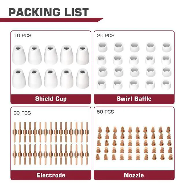 Alt view image 2 of 6 - 110PCS PT31 Plasma Cutting Consumables | Fit CUT-45 CUT-50 CT-312 MIG205MP with Plasma Cutter Torch PT-31 JG-40 LG-40
