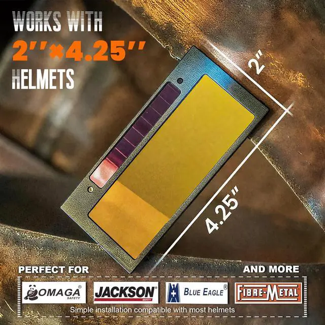 Alt view image 3 of 6 - Core Series Gold Shade 10 Auto Darkening Welding Lens 2"x4 1/4", Slim 0.2" Welding Lens with Cool Blue Puddle View for Pancake & Sugar Scoop Welding Hoods