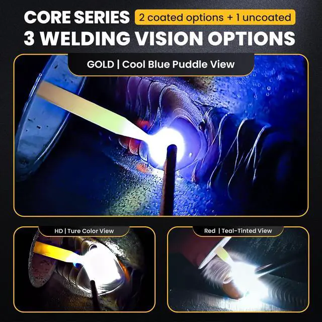 Alt view image 5 of 6 - Core Series Gold Shade 10 Auto Darkening Welding Lens 2"x4 1/4", Slim 0.2" Welding Lens with Cool Blue Puddle View for Pancake & Sugar Scoop Welding Hoods