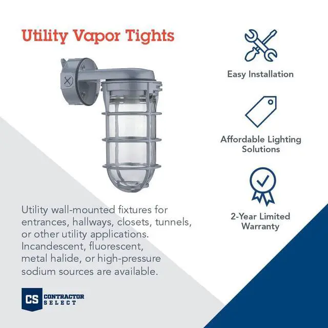 Alt view image 2 of 6 - Incandescent Vapor Tight Jelly Jar Light 150W 120V Grey | Utility Wall Lamp, Industrial Style Wall Light for Indoor and Outdoor Use, Includes Junction Box (VW150I M12)