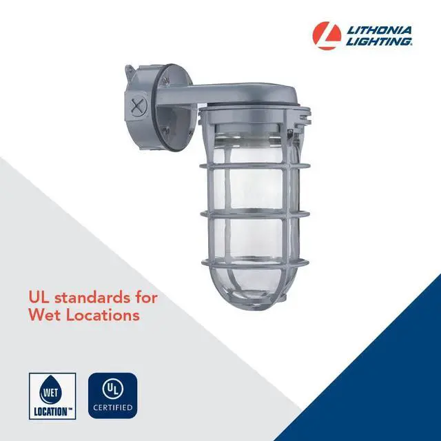 Alt view image 3 of 6 - Incandescent Vapor Tight Jelly Jar Light 150W 120V Grey | Utility Wall Lamp, Industrial Style Wall Light for Indoor and Outdoor Use, Includes Junction Box (VW150I M12)