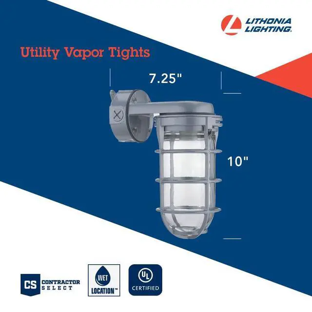 Alt view image 5 of 6 - Incandescent Vapor Tight Jelly Jar Light 150W 120V Grey | Utility Wall Lamp, Industrial Style Wall Light for Indoor and Outdoor Use, Includes Junction Box (VW150I M12)