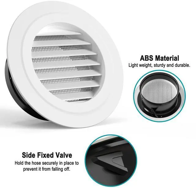 Alt view image 3 of 6 - 6 Inch Soffit Vent Cover Round ABS Louver with Built-in Screen Mech for Attic, Bathroom, Garage & Dryer Duct Ventilation (150mm,White)