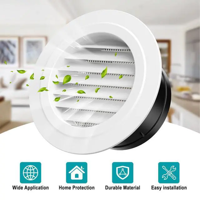 Alt view image 4 of 6 - 6 Inch Soffit Vent Cover Round ABS Louver with Built-in Screen Mech for Attic, Bathroom, Garage & Dryer Duct Ventilation (150mm,White)