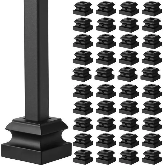 Main image of 48 Pcs Iron Baluster Shoes Stair Flat Shoe with Screw for 1/2 Inch Square Scroll Basket Twist Knuckle Staircase Balusters Metal Spindle Railing, Satin Black