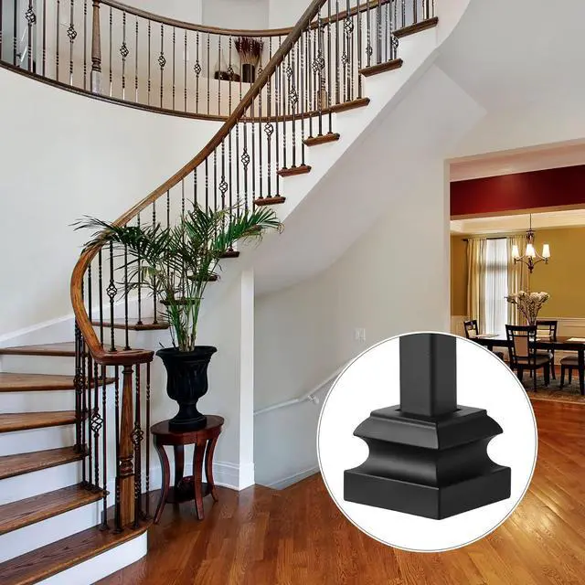 Alt view image 3 of 6 - 48 Pcs Iron Baluster Shoes Stair Flat Shoe with Screw for 1/2 Inch Square Scroll Basket Twist Knuckle Staircase Balusters Metal Spindle Railing, Satin Black
