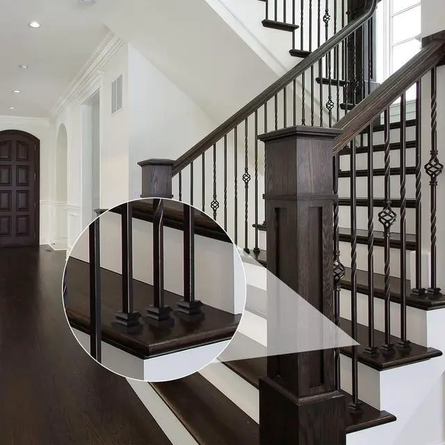 Alt view image 4 of 6 - 48 Pcs Iron Baluster Shoes Stair Flat Shoe with Screw for 1/2 Inch Square Scroll Basket Twist Knuckle Staircase Balusters Metal Spindle Railing, Satin Black