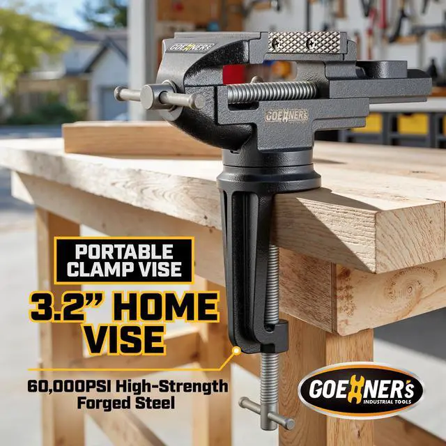Alt view image 2 of 6 - Table Vise or Bench Vise 3.2 Inch, 360° Swivel Clamp-On Vise Portable Home Vice with Large Anvil for Woodworking, Cutting Conduit, Drilling, Metalworking