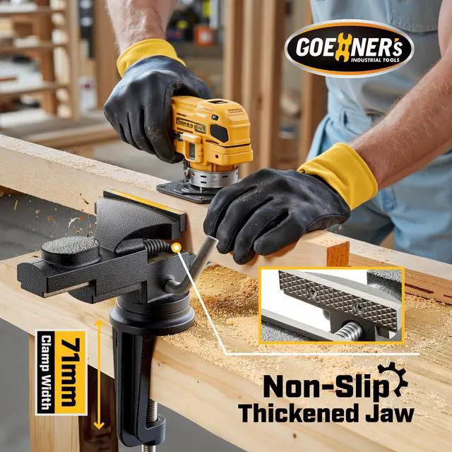 Alt view image 4 of 6 - Table Vise or Bench Vise 3.2 Inch, 360° Swivel Clamp-On Vise Portable Home Vice with Large Anvil for Woodworking, Cutting Conduit, Drilling, Metalworking