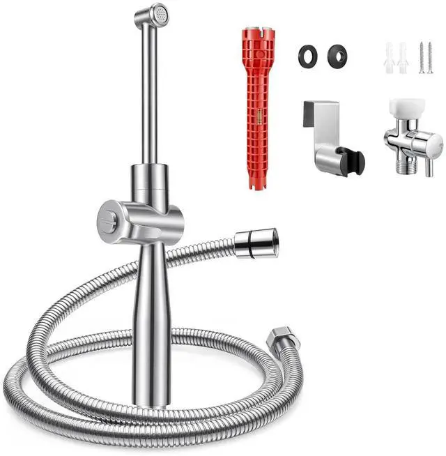Main image of Handheld Bidet Sprayer for Toilet, Leak-Proof Stainless Steel Bidet Attachment for Toilet, Adjustable Spray Angle & Water Pressure, Toilet Sprayer for Personal Care, Postpartum (Silver)