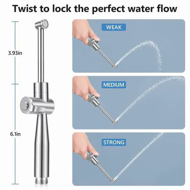 Alt view image 4 of 6 - Handheld Bidet Sprayer for Toilet, Leak-Proof Stainless Steel Bidet Attachment for Toilet, Adjustable Spray Angle & Water Pressure, Toilet Sprayer for Personal Care, Postpartum (Silver)