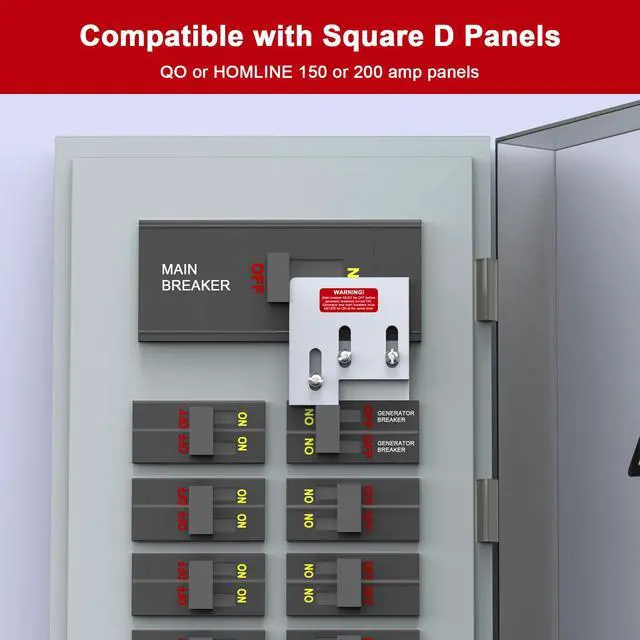 Alt view image 2 of 6 - Generator Interlock Kit Compatible with Square D QO or Homeline 150 or 200 amp panels. 1 3/8 inches Spacing between main and generator breaker, Professional and Interlock Kit (SD200A)