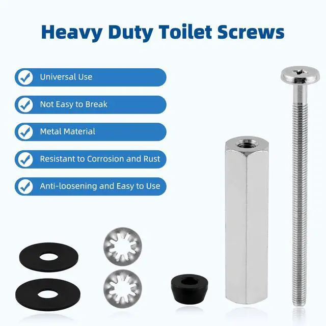 Alt view image 2 of 6 - 2 PCS Universal All-Metal Toilet Seat Bolts, 3 Inch Toilet Screw | Heavy-Duty Toilet Seat Locking Bolt with Steel Downlock Nut & Anti-Slip Gasket, Compatible with Kohler/American Standard/TOTO