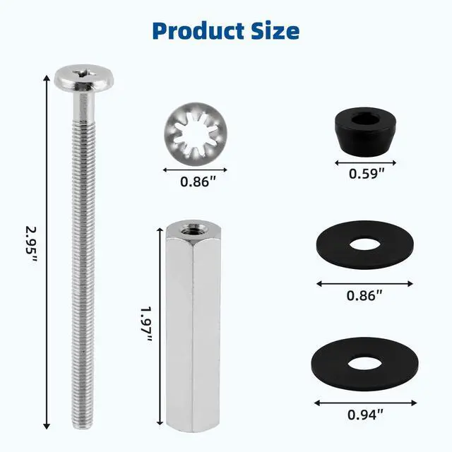 Alt view image 6 of 6 - 2 PCS Universal All-Metal Toilet Seat Bolts, 3 Inch Toilet Screw | Heavy-Duty Toilet Seat Locking Bolt with Steel Downlock Nut & Anti-Slip Gasket, Compatible with Kohler/American Standard/TOTO