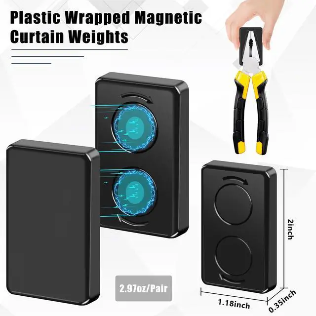 Alt view image 2 of 6 - 18 Pcs Outdoor Curtain Weights, Heavy Curtain Magnets, Waterproof-Black | Heavy Magnetic Drapery Weights, Weighted Outdoor Curtains Bottom, Keeps Curtains Neat, Patio Shower Curtain, Tablecloth, Flag