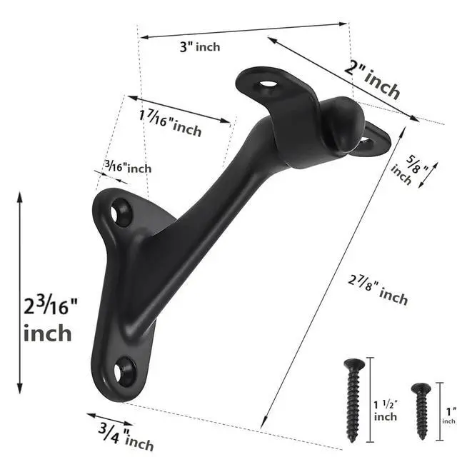 Alt view image 2 of 5 - 6 Pack 3 Inch Matte Black Hand Rail Bracket Heavy Duty Hardware for Stairways, Home or Office Stair Support Handrail Brackets