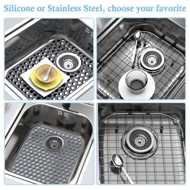 Alt view image 4 of 6 - 2 Pack Silicone Sink Protector Mat for Kitchen Sink Rear Drian Gray | 13-9/16" x 11-5/8" Non-Slip Heat-resistant and Durable Silicone Grid