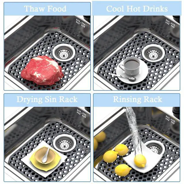 Alt view image 6 of 6 - 2 Pack Silicone Sink Protector Mat for Kitchen Sink Rear Drian Gray | 13-9/16" x 11-5/8" Non-Slip Heat-resistant and Durable Silicone Grid
