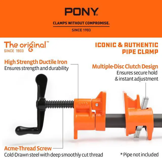Alt view image 2 of 6 - the Original 2-Pack 50 Pipe Clamp Fixture for 3/4 Inch Black Pipe | Wood Gluing Clamp Fixture for Woodworking Projects, Provides Strong and Precise Clamping Pressure for Secure Joints