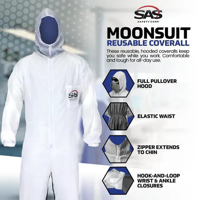 Alt view image 2 of 6 - Safety 6938 Moon suit Nylon Cotton Coverall, Large, White