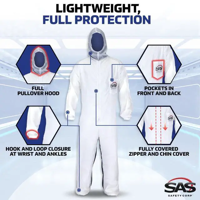 Alt view image 4 of 6 - Safety 6938 Moon suit Nylon Cotton Coverall, Large, White