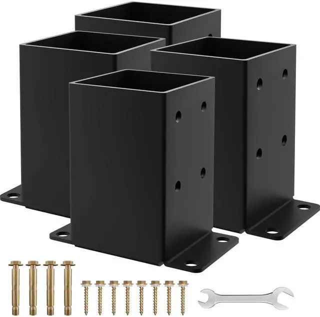 Main image of 4x4 Post Base, Inner Size 3.5x3.5 Inch Fence Post Anchor(4PCS) | Rust-Proof, 13 Gauge, Heavy Duty Solid Steel Black Powder-Coated Railing Post Brackets, for Support Deck, Pergola