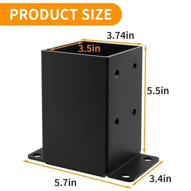 Alt view image 2 of 6 - 4x4 Post Base, Inner Size 3.5x3.5 Inch Fence Post Anchor(4PCS) | Rust-Proof, 13 Gauge, Heavy Duty Solid Steel Black Powder-Coated Railing Post Brackets, for Support Deck, Pergola