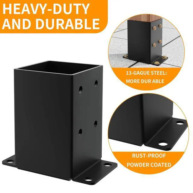 Alt view image 3 of 6 - 4x4 Post Base, Inner Size 3.5x3.5 Inch Fence Post Anchor(4PCS) | Rust-Proof, 13 Gauge, Heavy Duty Solid Steel Black Powder-Coated Railing Post Brackets, for Support Deck, Pergola