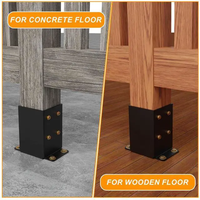 Alt view image 5 of 6 - 4x4 Post Base, Inner Size 3.5x3.5 Inch Fence Post Anchor(4PCS) | Rust-Proof, 13 Gauge, Heavy Duty Solid Steel Black Powder-Coated Railing Post Brackets, for Support Deck, Pergola