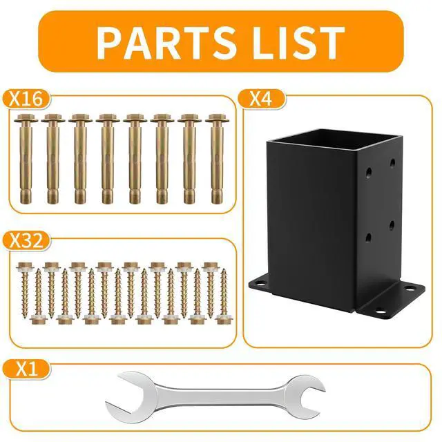 Alt view image 6 of 6 - 4x4 Post Base, Inner Size 3.5x3.5 Inch Fence Post Anchor(4PCS) | Rust-Proof, 13 Gauge, Heavy Duty Solid Steel Black Powder-Coated Railing Post Brackets, for Support Deck, Pergola